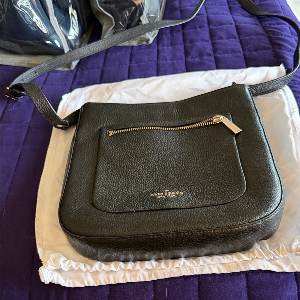 kate spade Black Leather Crossbody Bag with Gold Hardware